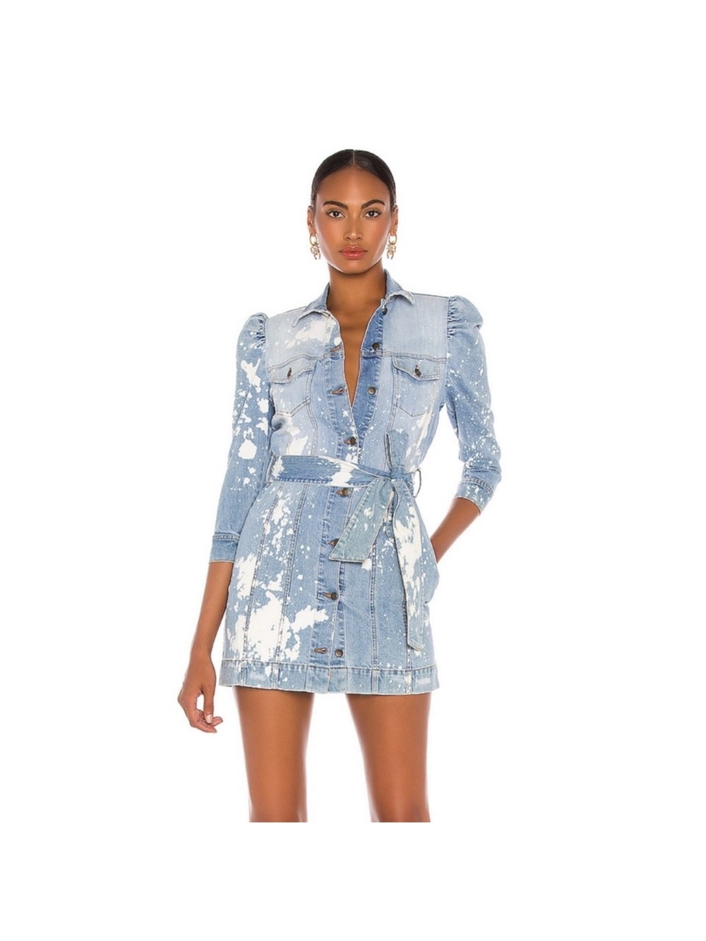 Retrofete Lema Dress Bleached Light Blue Denim Mini Shirt with Belt